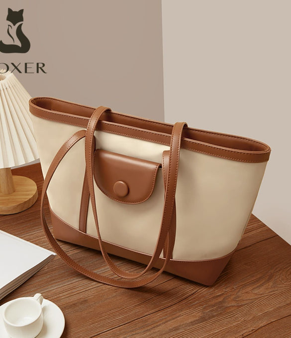 Δερμάτινη Γυναικεία Τσάντα Shopper  Ωμου Foxer 9151041F μπέζ/καφέ