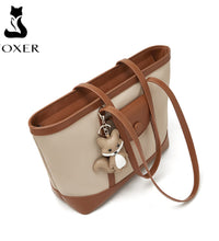 Δερμάτινη Γυναικεία Τσάντα Shopper  Ωμου Foxer 9151041F μπέζ/καφέ